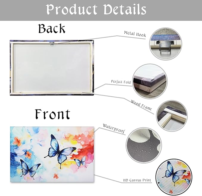 KPLUNDO Butterfly Wall Art Abstract Flower Picture Watercolour Painting Modern Artwork Home Decor Framed for Living Room Bathroom Bedroom Office Decoration Ready to Hang(Art-4,28.00x42.00 inch)