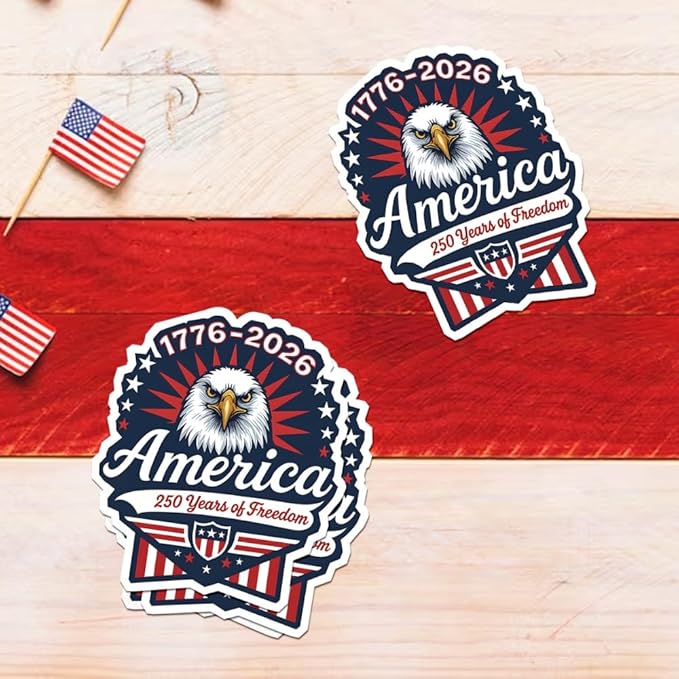 HANDICHI Design 5-Pack 4 Inch USA 250th Anniversary Stickers – Bald Eagle “250 Years of Freedom” Patriotic Vinyl Decals 1776-2026 for Cars, Laptops & Scrapbooks