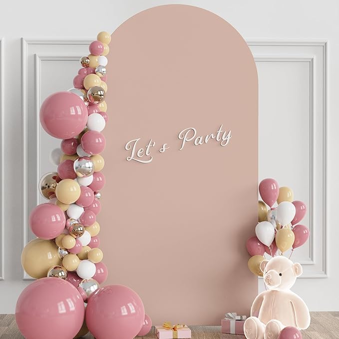Wokceer 6.6FT Wedding Arch Cover Spandex Fitted Wedding Arch Stand Covers Round Top Chiara Arch Backdrop Cover for Birthday Party Ceremony Banquet Decoration Nude