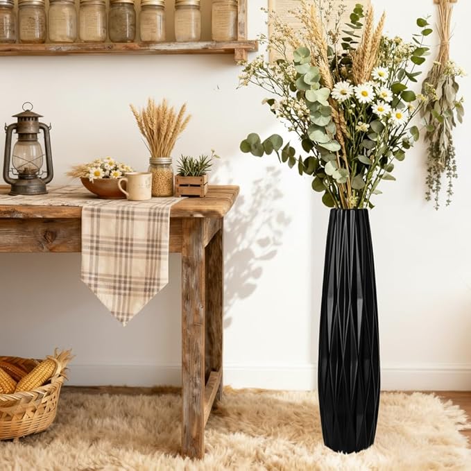 Black Ceramic Tall Floor Vase – 24" Modern Minimalist Decorative Large Vase for Living Room Corner, Entryway, or Office Home Decor