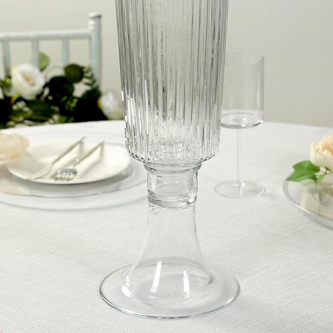 Efavormart 4 Pack Clear Ribbed Glass Trumpet Vases, Heavy Duty Flower Vases for Weddings and Centerpieces - 26"