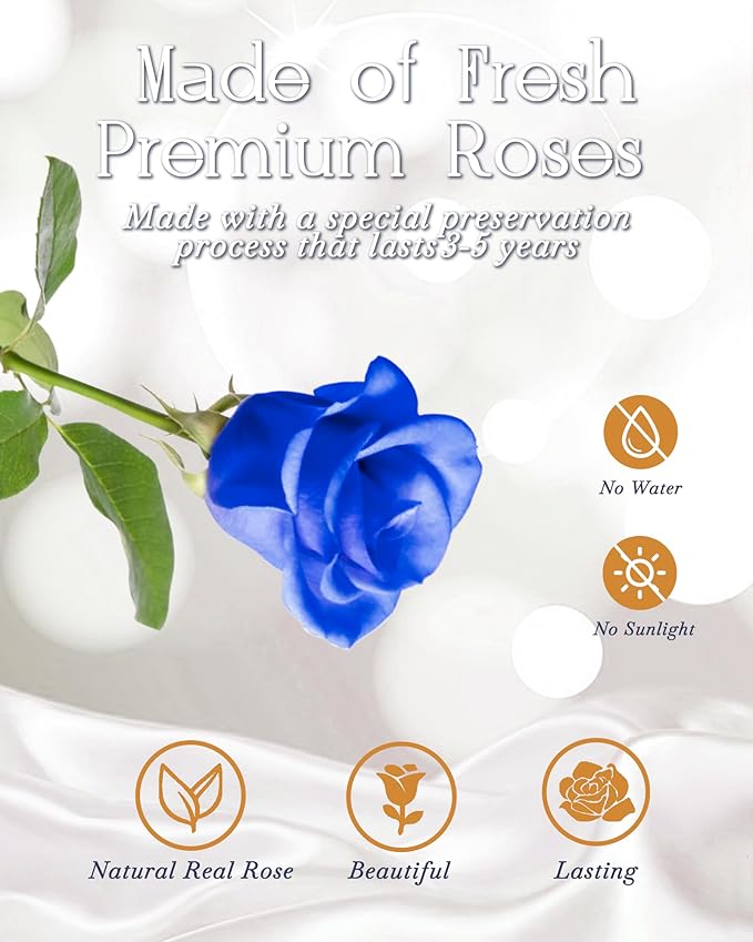 HVY Preserved Real Flowers Bouquet Gifts for Her,Forever Flowers Gift for Women,Preserved Blue Rose in Glass Dome with LED Light Ideal for Christmas,Birthday,Anniversary,Valentine's Day, Mother's Day