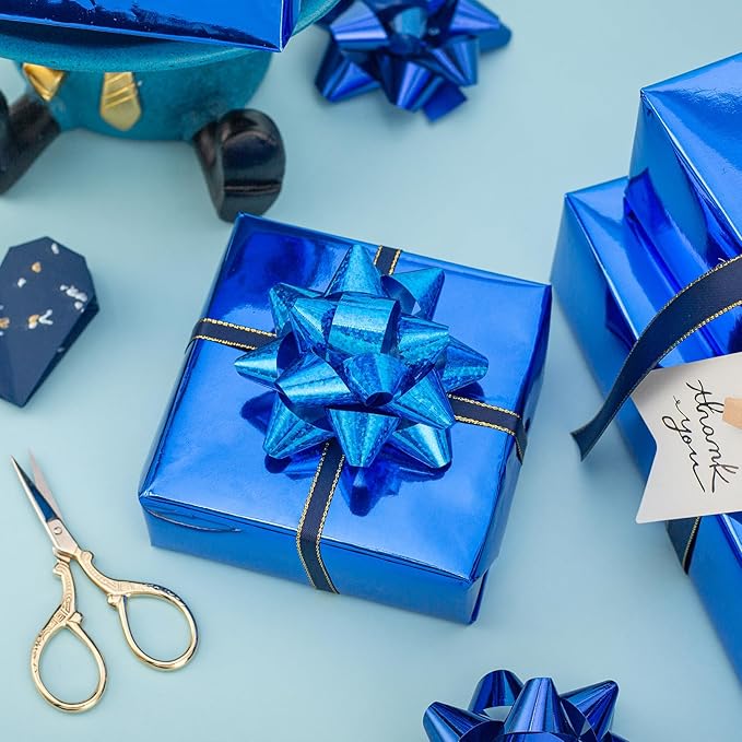 Merture Royal Blue Wrapping Paper Roll - 17 In X 784.4 In (92.6 sqft) Metallic Blue Solid Color Gift Wrap for Birthday, Fathers Day, Baby Shower, Hanukkah, Gender Reveal Party