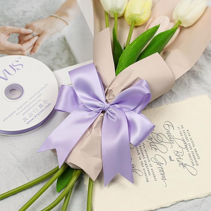 Lavender Satin Ribbon, Double Faced 1-1/2 Inch X 50 Yards Lavender Ribbon, Premium Satin Ribbon for Gift Wrapping, Crafts, Hair Bow Making, Sewing, Flower Bouquet, Wedding Party Decor