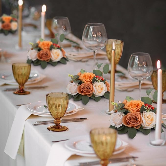 BLOSMON Terracotta Flowers for Wedding Centerpieces: 10 Pcs Artificial Rose Flower Balls Table Decorations - Fall Fake Silk Kissing Floral Arrangements for Home Party Event DIY Decor