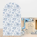 French Toile Arch Backdrop Cover Blue White Floral Baby Shower Birthday Party Elegant Vintage Theme Spandex Arch Stand Cover for Boys Newborn Celebration Tea Party Decor (G4260,6FT)