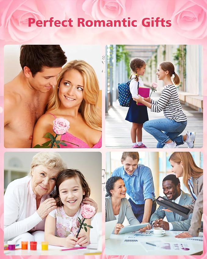 Pink Preserved Flowers Gifts for Women: Eternal Rose Birthday Christmas Anniversary for Mom Girlfriend Wife Grandma