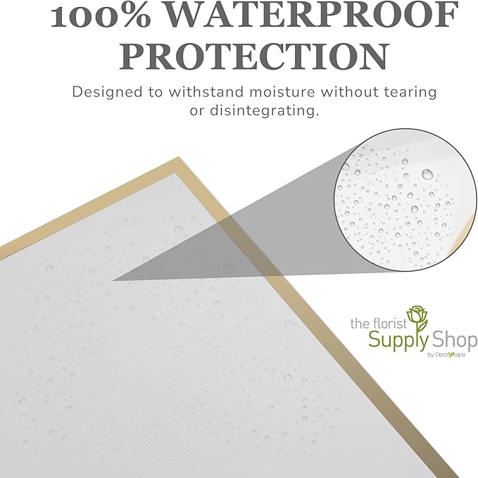 the florist Supply 20 Sheets Premium Flower Wrapping Paper | Waterproof Flower Wrapping Paper for Bouquets | Double Sided Floral Bouquet Sheets | DIY Gifts Borderline White/Gold