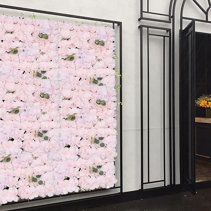 6 Pcs Artificial Flower Wall Panels 3D Flower Background Panel for Wall, 60x40cm Wedding Flower Decorations Wall Silk Rose Panels for Party, Nail, Photo Areas, Stage Background (Light Pink)