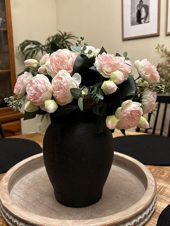 DEEMEI Artificial Peonies Flower Silk Peony Bouquet 4 Bundles Faux Persian Rose with Eucalyptus Leaves for Home Wedding Party Decoration (Light Pink)