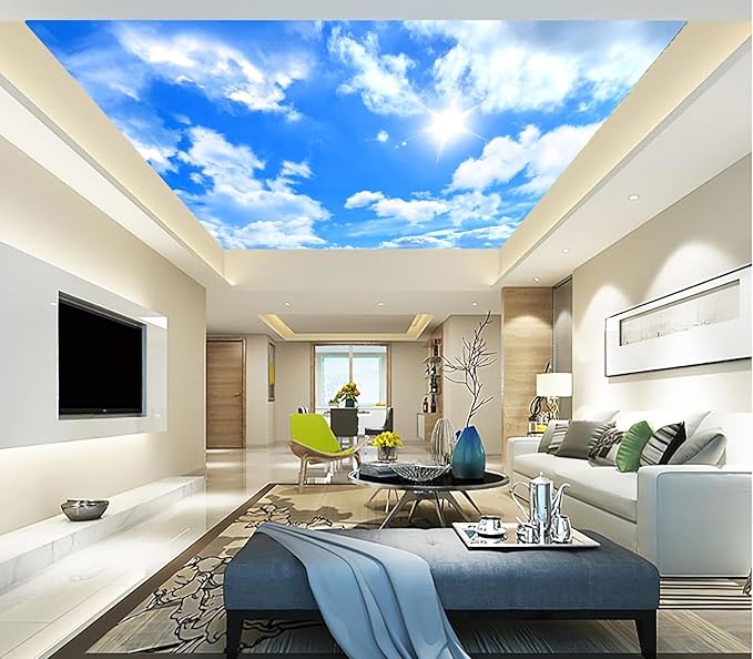 Eierme-Blue Sky Background with White Clouds Mural Wallpaper Peel and Stick 90" x 67"