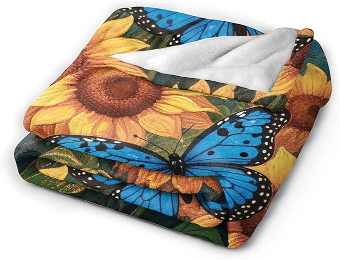 Sunflower Blanket Flower Throw Blanket Soft Cozy Fleece Fuzzy Stuffed Plush Flannel Gifts for Girls Women Boys Kids Adults 50"X60"