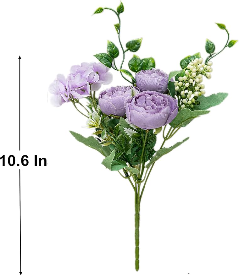 KAOYOO 2 PCS Artificial Peony Bouquet Short Stem for DIY Wedding Decoration Bridal Bouquet Home Decorations(Purple 2-PCS)