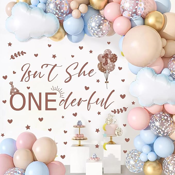 Isn't She Onederful Decals 1st Birthday Party Theme Sign Backdrop Sticker Arch Decal First Birthday Decorations for Girls Photography Background Baby Girls Vinyl Stickers for Party Supplies Gift Decor