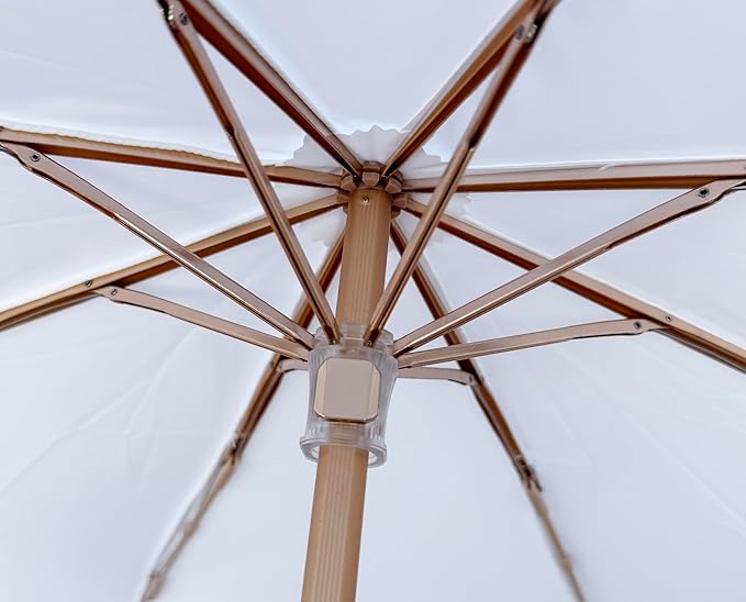 White Wedding Umbrella, Foldable, Waterproof, Windproof, Golden Color Shaft, Frame, Pongee Fabric, Aluminum Shaft, Frame, Fiberglass Ribs, Wooden Handle, Super Light, Compact Size