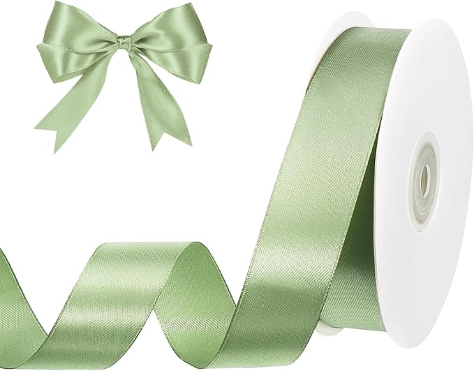 Sage Green Ribbon 1 Inch 50 Yards Solid Fabric Light Green Satin Ribbon for Gift Bags Baskets Dorm Room Decor Gift Wrapping Wedding Hair Bows Christmas Decorations