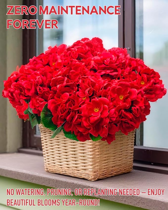 12 Bundles Geranium Christmas Artificial Flowers for Outdoors - UV Resistant Fake Flowers Outside for Planter Hanging Basket, Realistic Silk Faux Plants for Home Porch Garden Patio Décorations