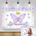 Renaiss 9x7ft Happy Birthday Backdrop Purple Butterfly Flowers Gold Crown Photography Background Daughter Girl Princess Birthday Party Decor Dessert Table Banner Portrait Selfie Group Photo Props