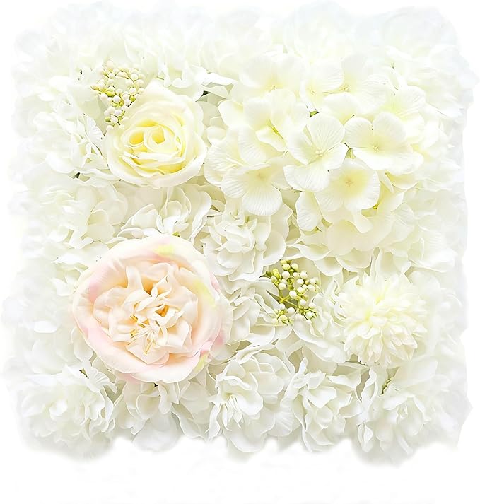 Flower Wall Backdrop, 12PCS 10.6"-15.7" Artificial Flower Wall Panel with Various Styles, 3D Floral Wall Decor for Wedding Photo Background Festive Party Home Decoration (G-A001, 10.6*10.6in)