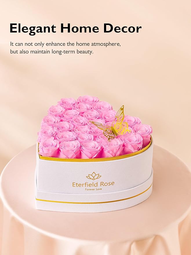 Eterfield 27 Forever Flowers in Heart Shape Box, Preserved Roses That Last a Year Preserved Flowers Birthday Gifts for Her Mom Women Wife Anniversary Valentines Day Mothers Day Christmas, Light Pink