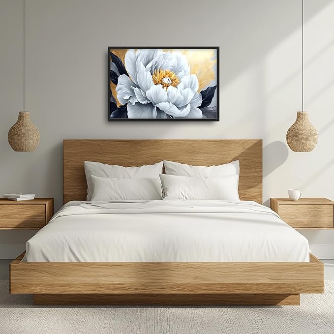 Flower Large Wall Art Framed Gold Wall Decor for Living Room Abstract Floral Pictures Oversized Canvas Print Painting Modern Extra Large Framed Artwork for Bedroom Office Home Decor 36"x24"