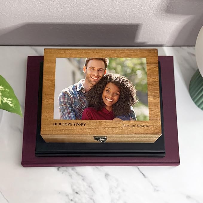 Let's Make Memories Personalized Wooden Keepsake Box With Hinged Lid - Wood Memento Box - Decorative Storage - Home Decor - For Couples, Wedding, Newlyweds - Upload Your Photo - You & Me