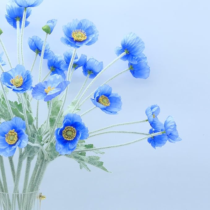 2 Pcs Artificial Fake Flowers Plants Poppies Silk Flower Arrangements Wedding Bouquets Decorations Plastic Floral Table Centerpieces for Home Kitchen Garden Party Decor Approx 23.6" High - Dark Blue