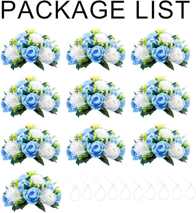 Sziqiqi Pack of 10 Fake Flowers, Silk Rose Flowers, Suit for Wedding/Party Centerpiece Road Lead Flower Rack Decorations, 10 Pieces