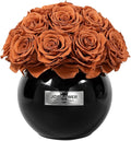 JoyFlower Preserved Flowers for Home Decor, Eternal Flower Roses with Glass Vase for Wedding House Bedroom Living Room Office Table Centerpiece Decoration,Housewarming Party Gifts(Black Vase,Orange)