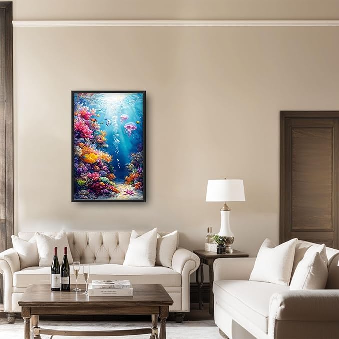 Ocean Large Wall Art Nautical Coral Sealife Pictures Wall Decor Undersea Canvas Seascape Print Painting Modern Artwork Home Decoration for Entrance Living Room Bathroom Bedroom Office Framed 36"x24"
