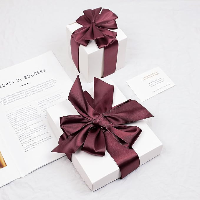 Burgundy Satin Ribbon, Double Faced 2 Inch X 25 Yards Burgundy Ribbon, Premium Satin Ribbon for Gift Wrapping, Crafts, Hair Bow Making, Sewing, Flower Bouquet, Wedding Party Decor