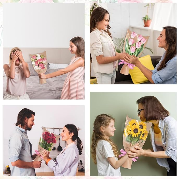 Hying 20 Pieces Flower Wrapping Bags for Bouquets, Floral Packing Sleeves Pink Kraft Paper Bouquet Bags Wrapping Sleeves for Teacher Graduation Wedding Mother's Day Gift