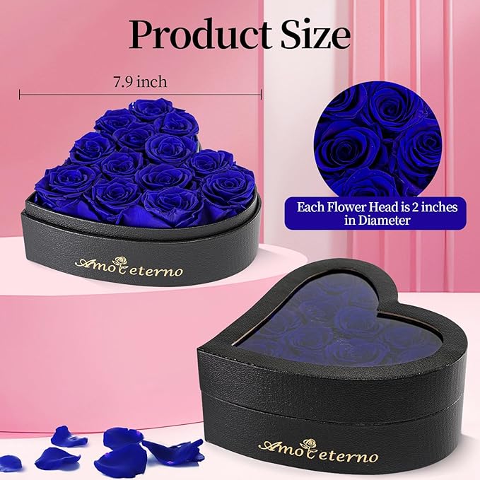 Flower, Forever Roses in A Box, Fresh Flowers, Birthday Gifts for Her, Women, Mom, Girlfriend, Wife, Grandma,Blue Forever Rose