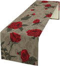 Red Rose Print Table Runner, Romantic Vintage Rose Spring Summer Dinner Runner Table Decoration for Home Kitchen Dining Holiday Wedding Party 13x36in