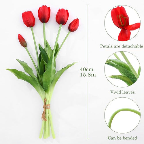 10PCS Black Red Fake Tulips Artificial Flowers Real Touch Latex Faux Tulips UV Resistant Fake Flowers Bouquet for Table Home Decor Party Wedding Garden Decoration