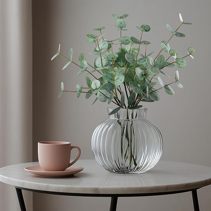 6pcs Real Touch Artificial Eucalyptus Stems Dual-Sided Lifelike Leaves Fake Eucalyptus Plants for Wedding Flower Arrangement Centerpiece Bouquet Home Office Decor(Gray Green)