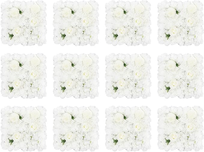 Artificial Flower Wall Panel,12Pcs 3D Silk Rose Floral Decorative Faux Flower Wall Background,Artificial Wall Flower Backdrop Rose Floral Panel for Party Wedding