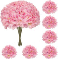 Hollyone 6 Pcs Pink Hydrangea Artificial Flowers Heads with Stems Silk Faux Hydrangea Pink Fake Flowers for Home Indoor Outdoor DIY Floral Wedding Flower Bouquets Kitchen Table Centerpiece Decor