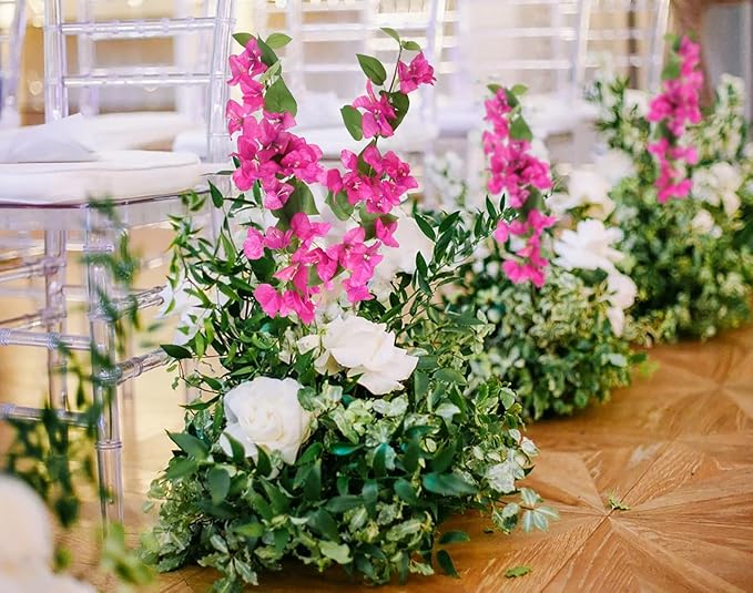 12PCS Bougainvillea Artificial Flowers 31.50" Long Stem Fake Silk Bougainvillea Branches Hot Pink Faux Hanging Flowers Vines for Wedding Centerpieces Home Garden DIY Decorations (Deep Pink)