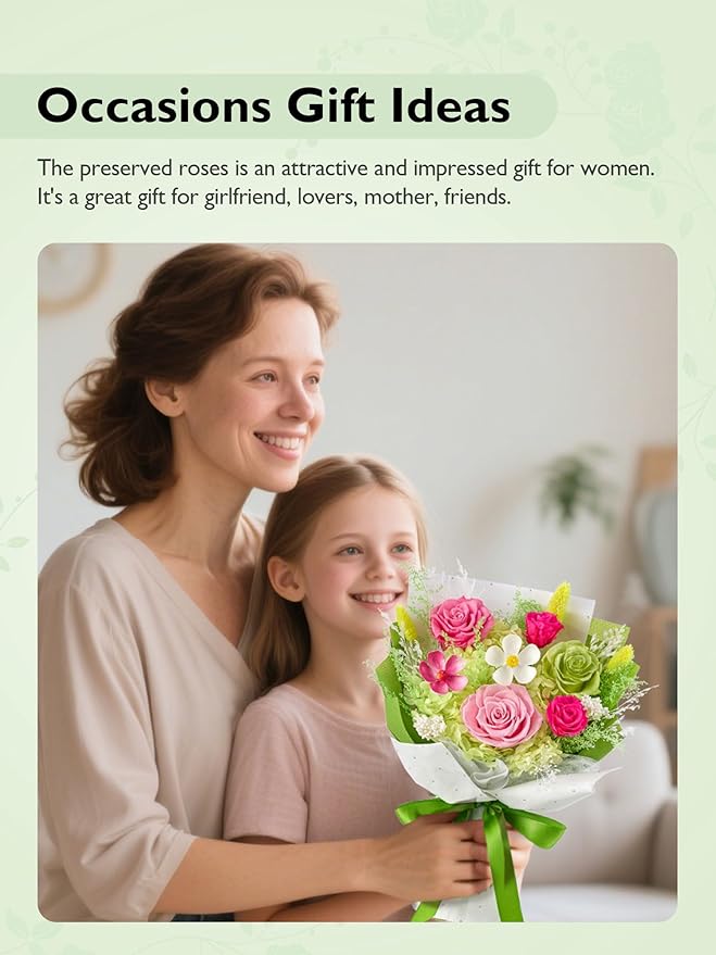 Eterfield Flowers for Delivery Prime, Forever Flower Bouquet, Preserved Pink Roses Birthday Gifts for Her Women Wife Mom Grandma Graduation Valentine's Day Mother's Day