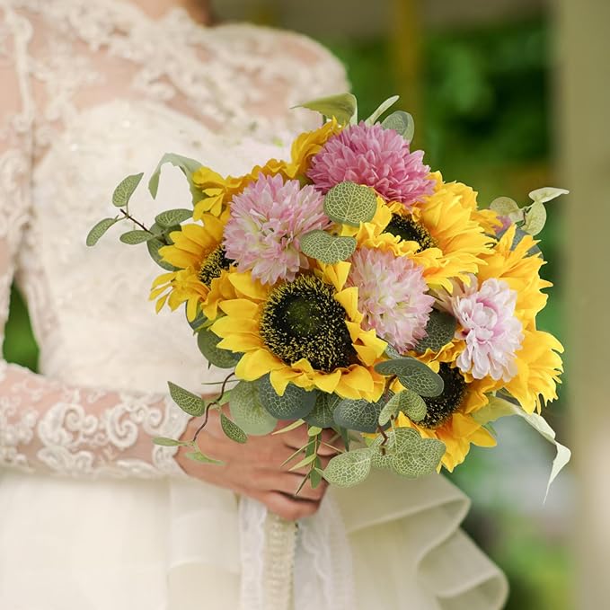 Sunflowers Artificial Flowers,7 Pcs Fake Sunflowers with Stems,Artificial Sunflower Bouquet for Sunflower Decor,Kitchen Decor,Silk Flowers for Home Decor Indoor,Flower Centerpieces for Tables