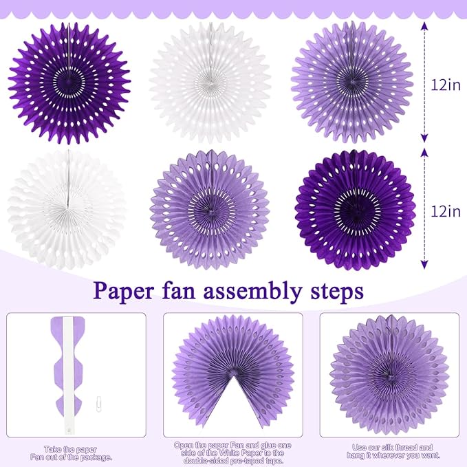 zilue Paper Fans Party Decorations Paper Flowers Decorations for Wall Classroom Floral Backdrop Baby Shower Birthday Party Flower Wall Decor Pack of 11 Purple