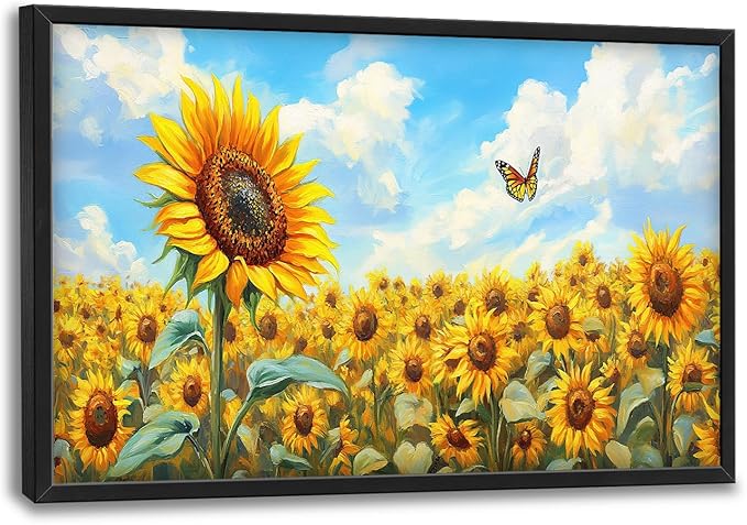Sunflower Large Wall Art Sunflower Landscape Pictures Wall Decor Flower Canvas Floral Print Painting Modern Artwork Home Decoration for Bathroom Office Living Room Bedroom Framed 24"x36"
