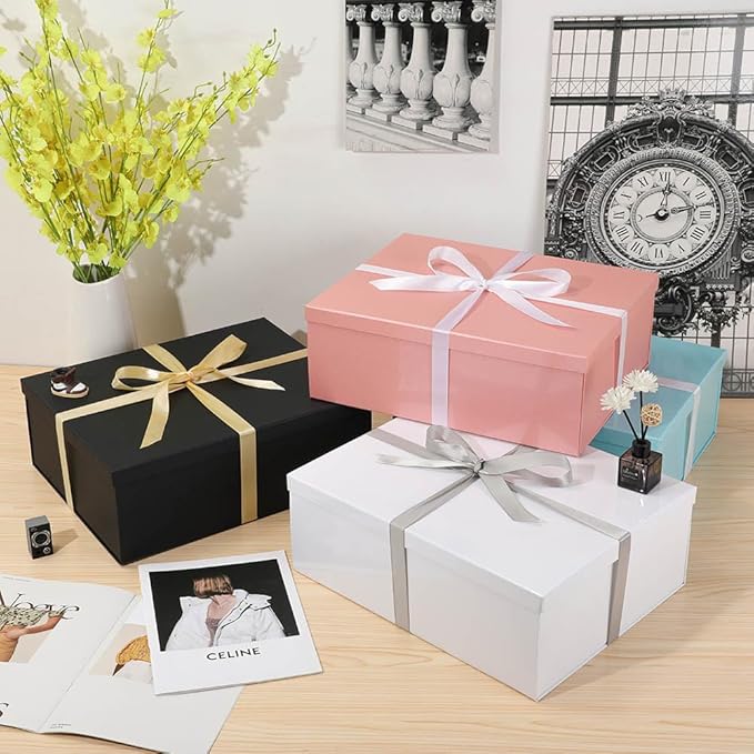 Extra Large Gift Box with Lid 17x13x6 Inches, Pink Gift Boxes for presents Packaging for Birthdays, Valentine's Day, Christmas, Anniversaries (Include Shredded Paper Fill, Envelope Card Ribbon)