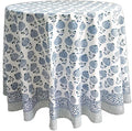 ATOSII Roma Blue 100% Cotton Boho Round Fall Tablecloth, Handblock Floral Print Table Cloth Linen for Kitchen Dining I Parties, Outdoors, Weddings, Christmas, Thanksgiving Decor 72" Inches Diameter