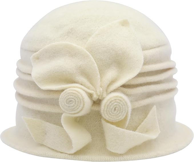 ZLYC Women Wool Cloche Bucket Hat 1920s Vintage Dress Winter Hats with Flower Accent