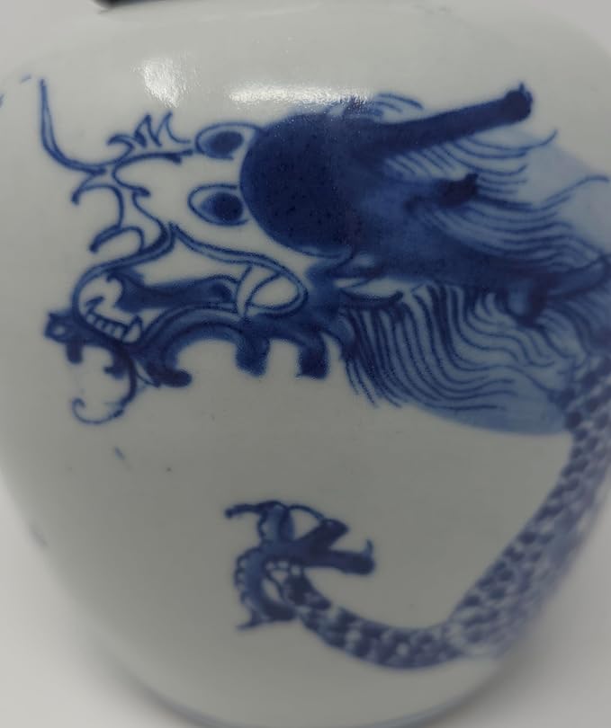 Festcool Retro Antique Like Style Blue and White Porcelain Dragon Ceramic Covered Jar Vase, China Ming Style, Jingdezhen (6.5 inches H)