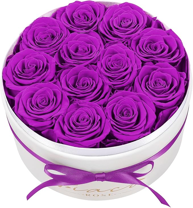 FIACO Gifts for Women Preserved Flowers in a Box-12 Forever Real Rose Flowers for Delivery Prime Birthday Gifts for Mom Grandma Wife Girlfriend Sister Fresh Flowers Eternal Rose Purple