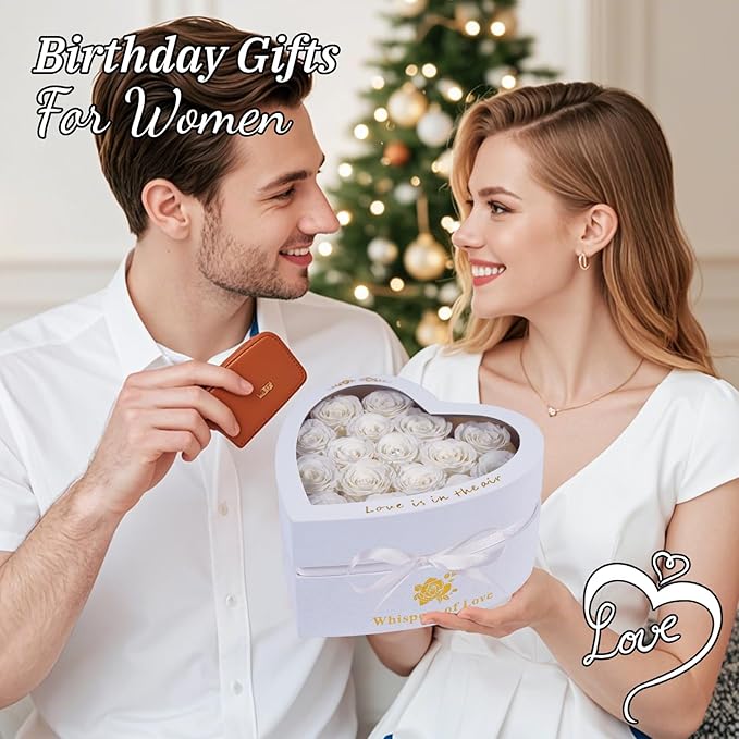 Luxury Preserved Roses – Forever Real Roses Flowers for Delivery in a White Box, Preserved Flowers Birthday Gifts for Women Mom Wife, Ideal for Anniversary (White 16 Roses, 16 Roses)