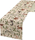 Rustic Forest Table Runner, Cartoon Woodland Wild Animals Rabbit Fox Vintage Botanical Mushroom Herbs Table Cover for Indoor Outdoor Home Decor Party, 13x90inch